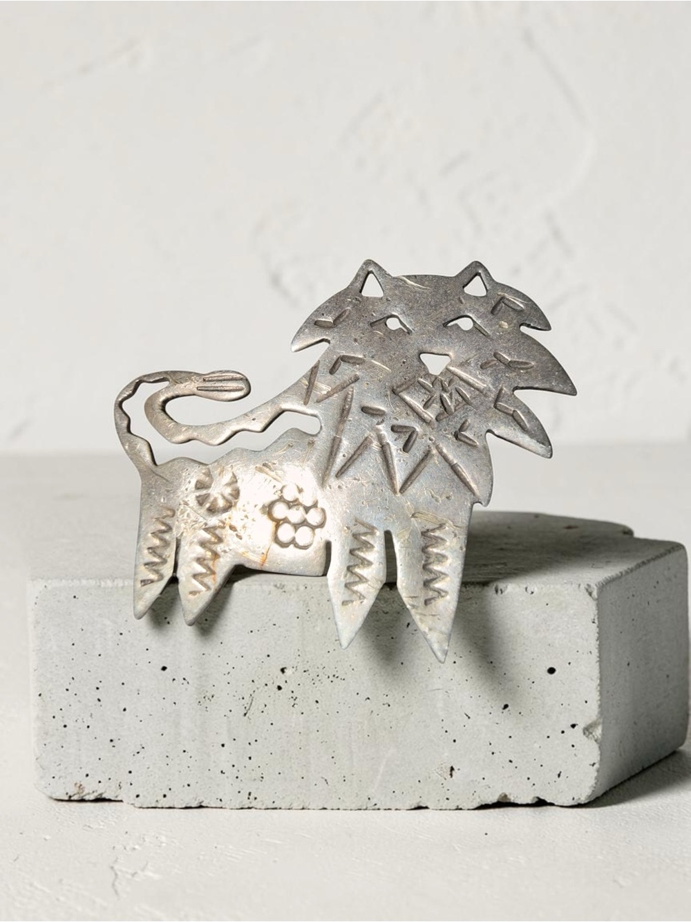 Vintage Mexico 925 Sterling Silver Lion Brooch Pin Handcrafted Art Deco Style